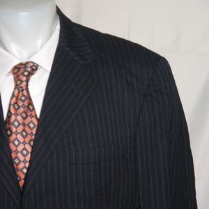 Lombardo Platinum Collection Custom Silk Wool  Blue Stripe Three Button Suit 42L